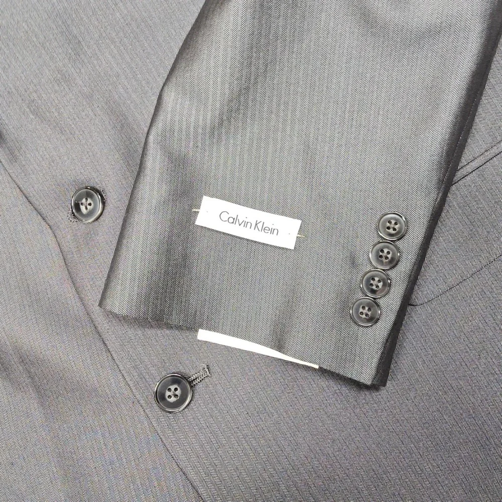 Calvin Klein Suit Jacket‎ Blazer Mens 46L 46 Gunmetal Gray Mini Herringbone NEW